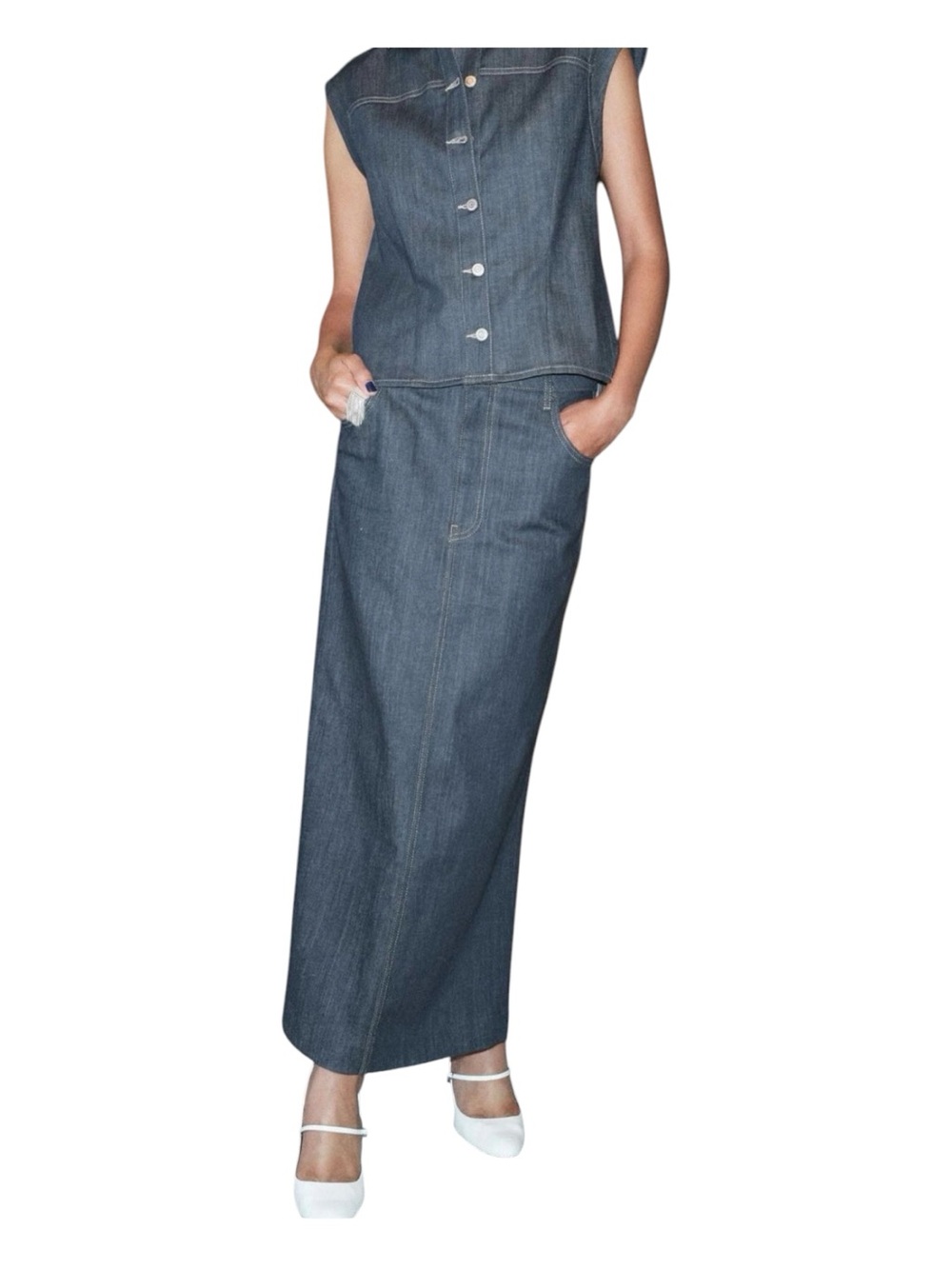 ZARA The Denim Maxi Pencil Skirt